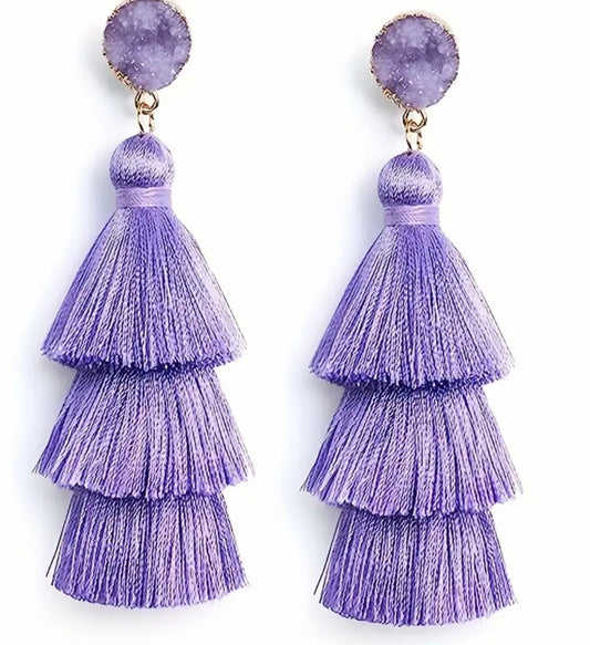 Purple tassel earrings