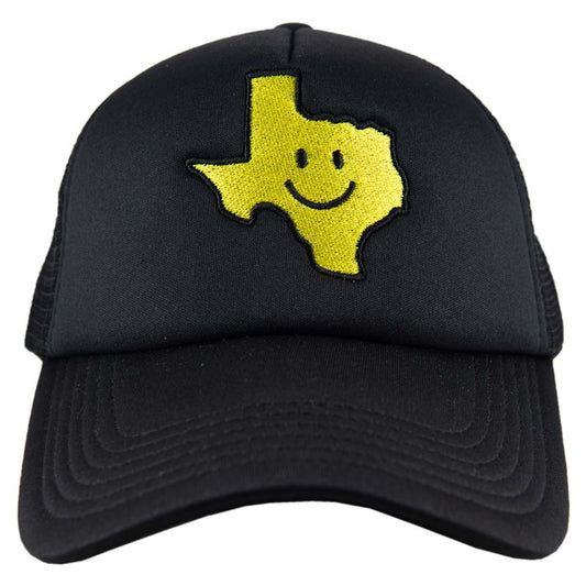 cap - texas shape happy face black mesh trucker hat