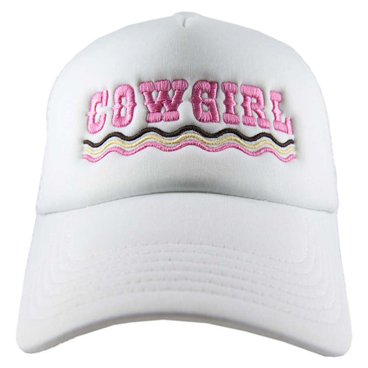 cap - white cowgirl spelled out foam trucker hat